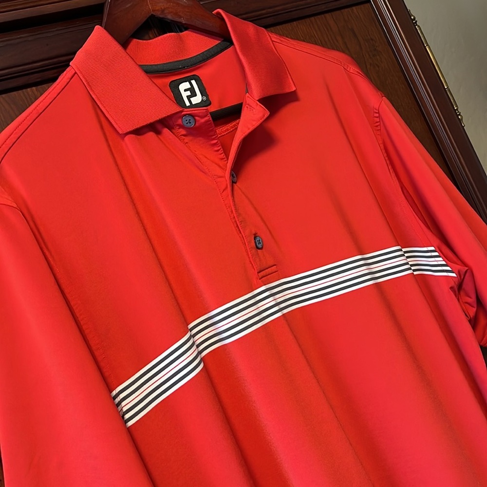 Like New Condition Rare Foot Joy Vintage Men’s Classic Red Golf Mid Striped Polo - Picture 5 of 8